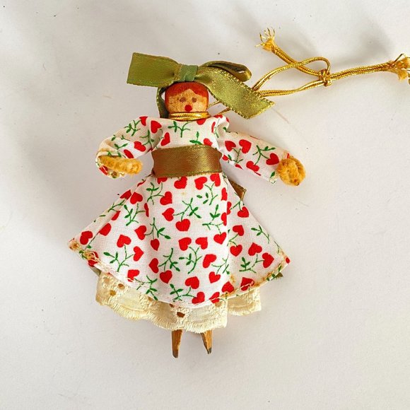 Handmade Cinnamon Angel Clothespin Girl Fabric Lace Christmas Ornaments Set of 2 - Picture 5 of 10